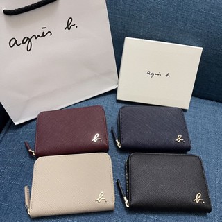 全新 agnes b 黑色 奶茶色 白色 藍色 深藍色 灰白色 粉紅色 4卡 拉鍊 零錢包 卡包 正品 防刮 撞色 雙色