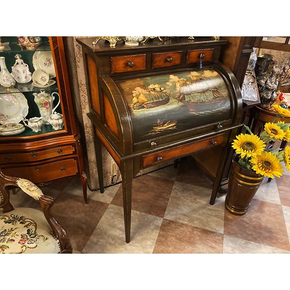 #19世紀 荷蘭百年古董手繪油畫上掀滑門寫字桌/梳妝台 『全手工製作』#923116