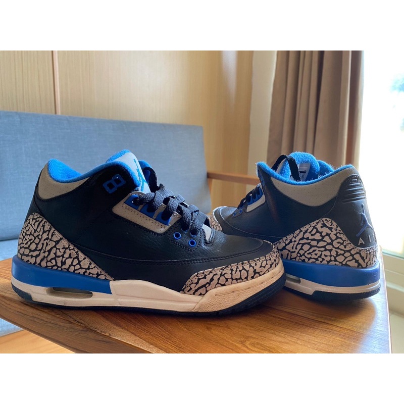 Nike air Jordan 3 黑藍 sport blue  US 4美品出清
