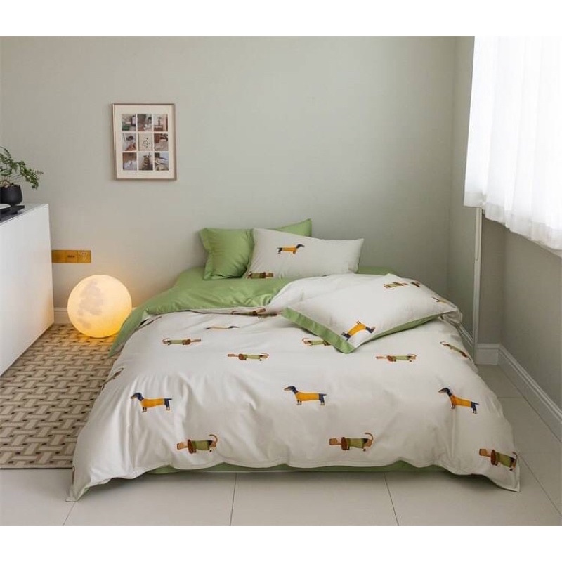 Little Bed小床-果綠臘腸 埃及棉床組四件組 全棉埃及長絨棉貢緞 日式寢具 床包