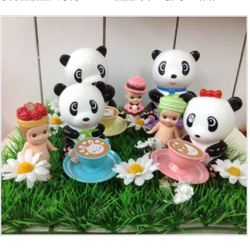 日本昭和年代娃娃 古董娃娃 貓熊家族組合 稀少限定品 膠皮娃娃組 古董娃娃公仔 醣膠公仔