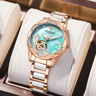 女士手錶 全自動機械錶 陶瓷鋼帶防水小綠表