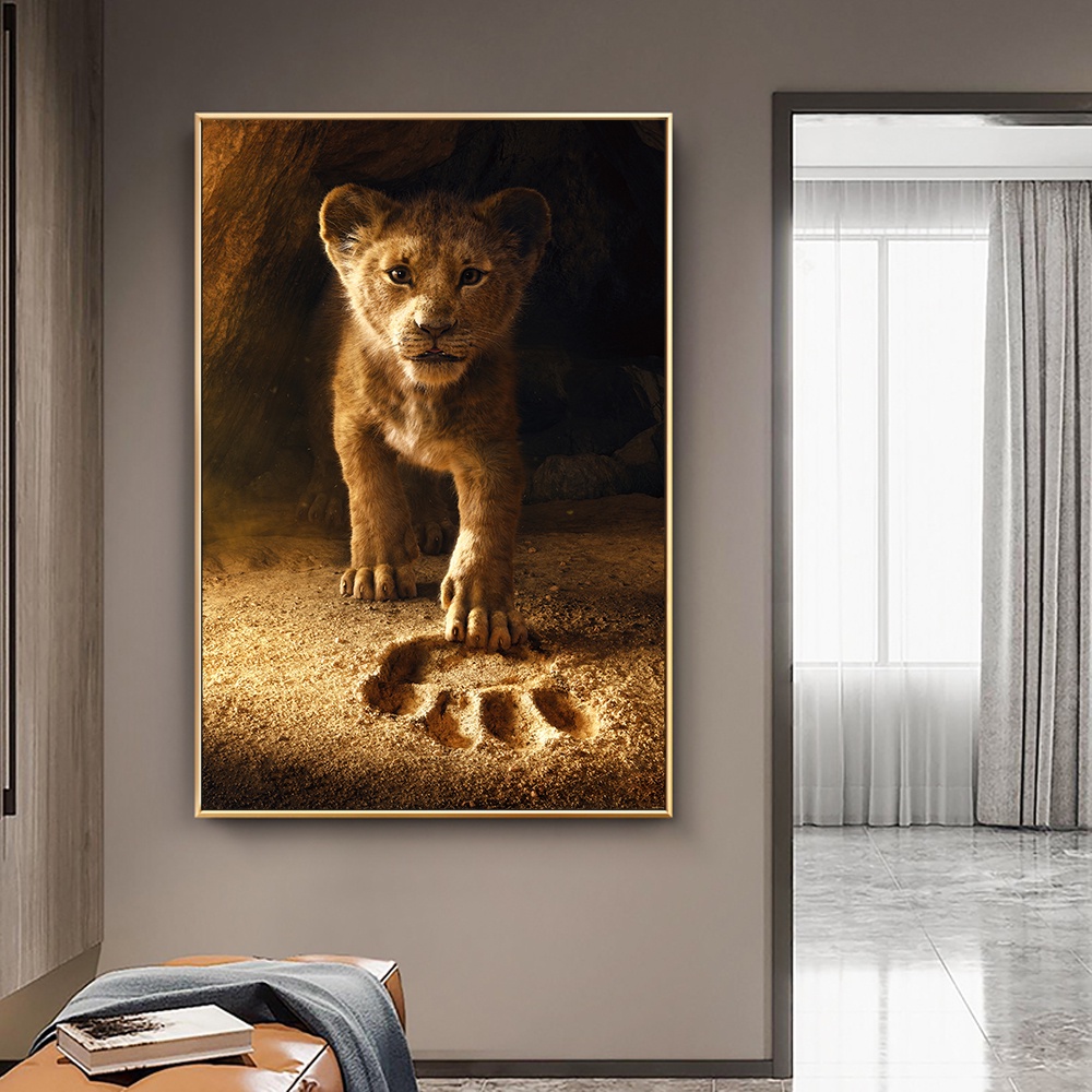 現代可愛的動物牆藝術海報印刷在畫布上小獅子王孩子們裝飾房間