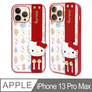 GARMMA Hello Kitty iPhone 13 Pro Max (6.7吋) 手掌帶 燙金 皮革 保護套 背蓋