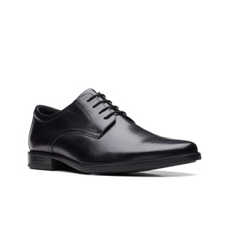 【Clarks】寬楦柔軟皮革素面紳士鞋 基本款 黑色Howard Walk 017-M61285