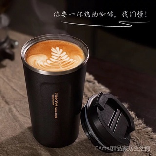 pink 500ML保溫咖啡杯304不鏽鋼咖啡杯 高品質陶瓷內膽真空手提不鏽鋼咖啡壺 304不鏽鋼咖啡杯 隨行杯