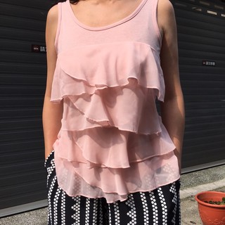 二手東京著衣Tokyo Fashion粉紅色荷葉滾邊背心上衣S號