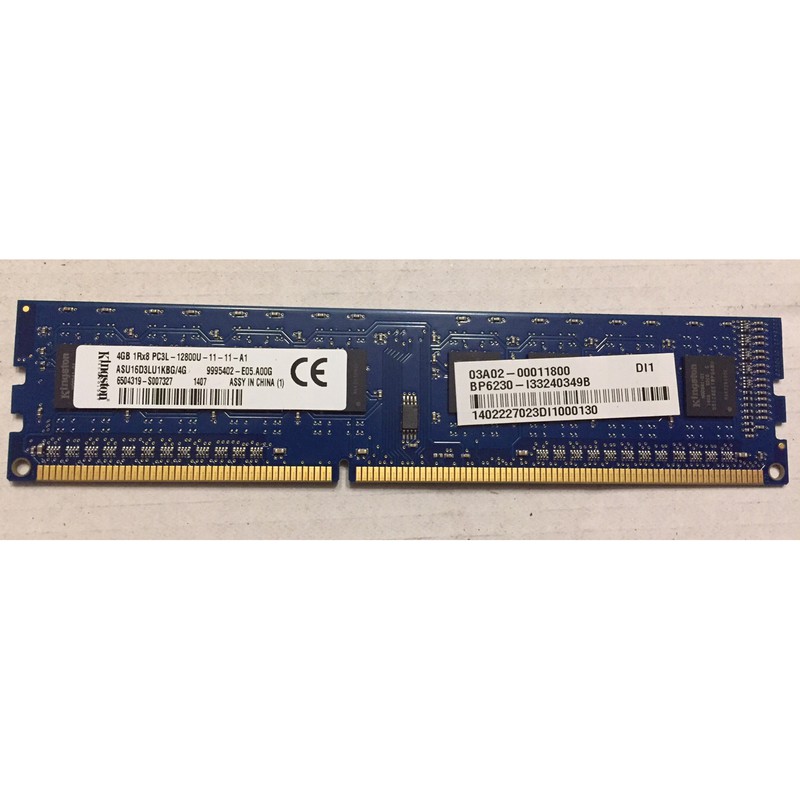 Kingston DDR3-1600 4GB 1Rx8 PC3L-12800U 金士頓 單面記憶體 低電壓 1.35V