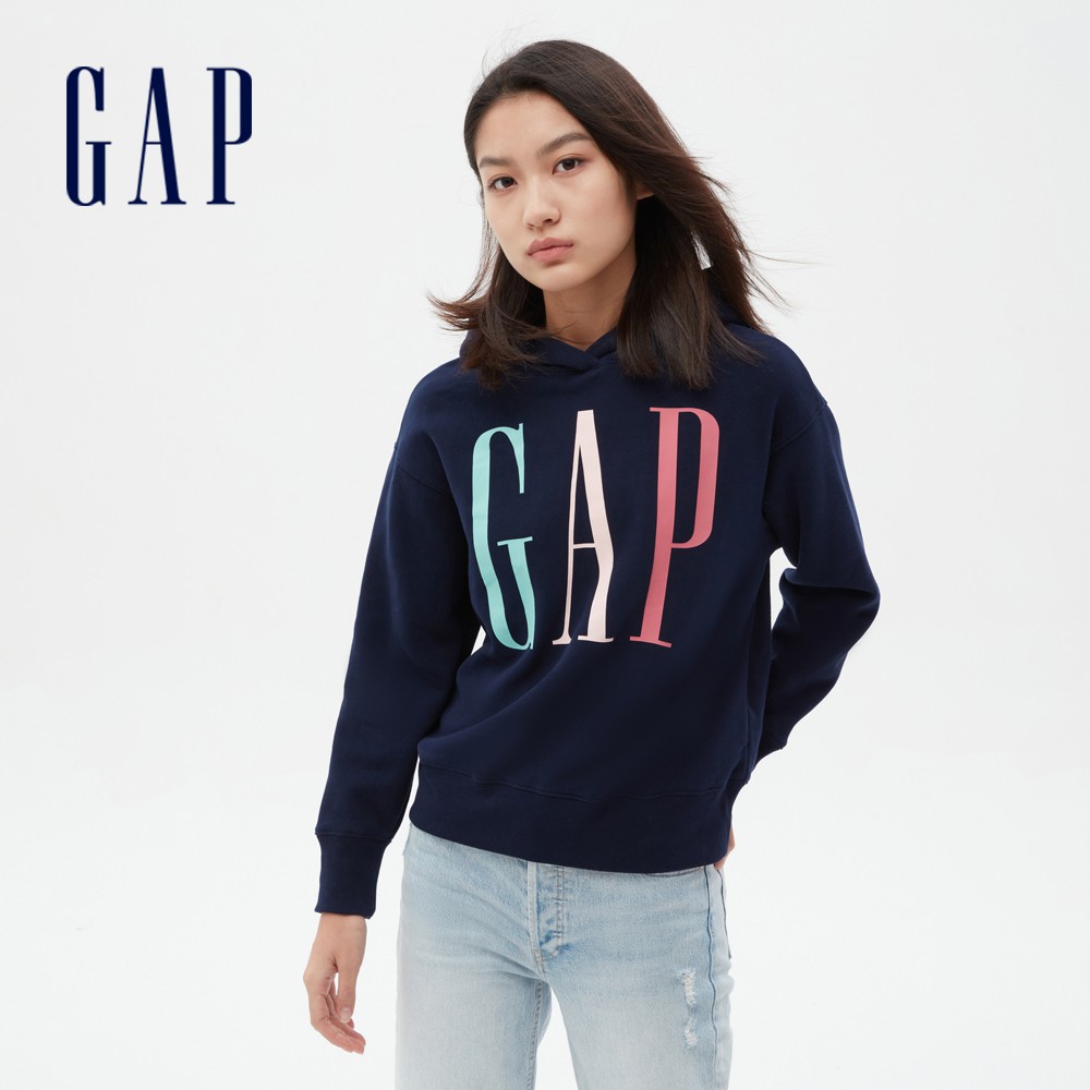 Gap 女裝 Logo漸層帽T 碳素軟磨系列-海軍藍(624761)