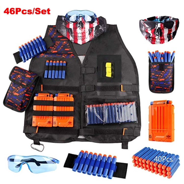 46件套 戰術背心套裝 適用於NERF N-Strike精英系列 背心 彈夾 子彈收納袋 腕帶 護目鏡 戰術面巾