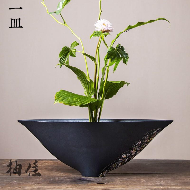 柚佳日本原裝進口池坊生花立花自由花陶瓷大號藍色碎花劍山插花器草月 蝦皮購物