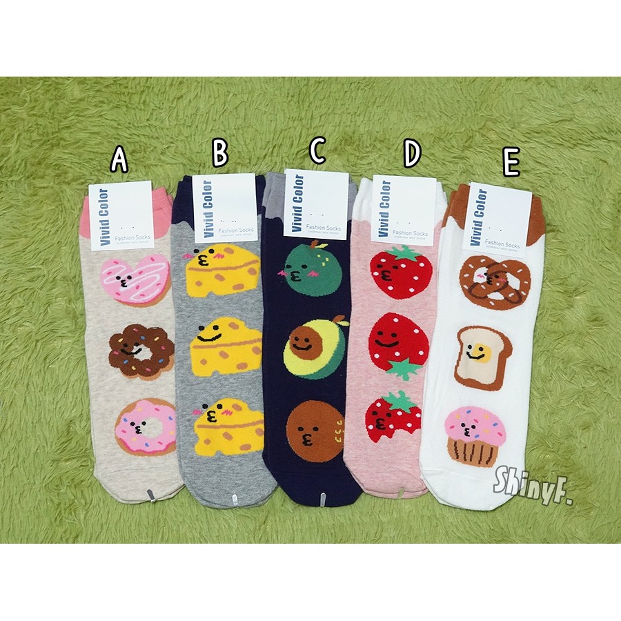 韓國襪子 可愛 愛心 甜甜圈 起司 酪梨 草莓 吐司 餅乾 直版襪 長襪 女襪 韓襪 韓國襪 襪子 現貨