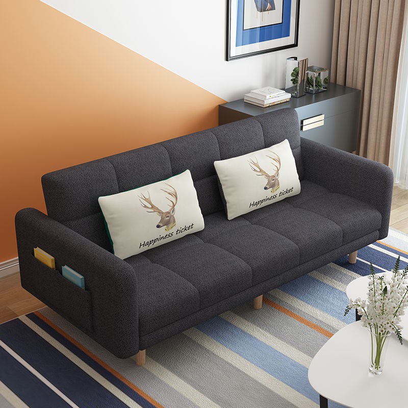 廠家直銷#沙發床兩用客廳小戶型可折疊四人位2.1米簡易布藝沙發出租房特價