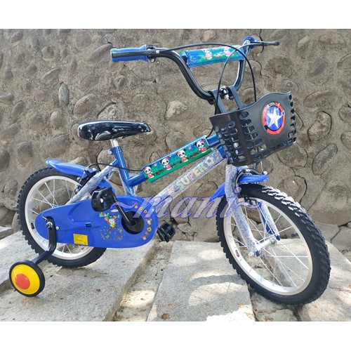 16吋 腳踏車 ☆曼尼☆ 黑座 熊貓掛藍.雙管加強.輔助輪 兒童腳踏車 ～臀寬座墊～ MIT台灣製 打氣輪