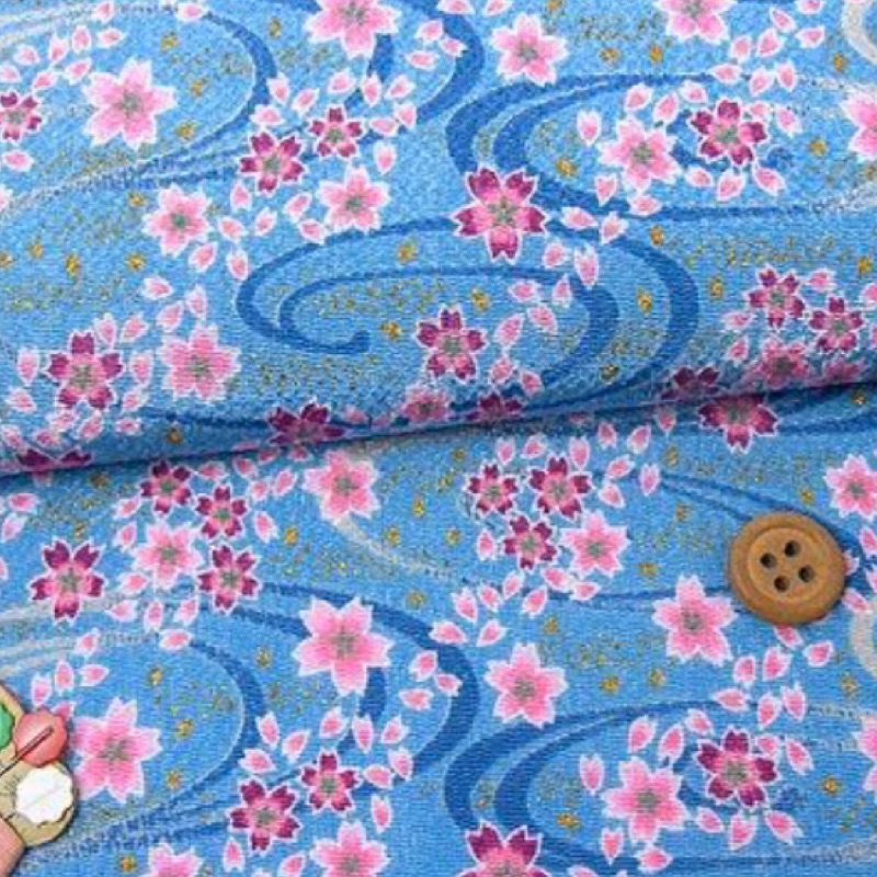 彩金流水櫻 2色可選 日本進口拼布縮緬布絹布和風花柄系列 蝦皮購物
