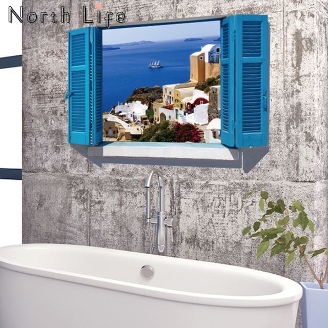 N.L✨家居 可移除3D視覺海洋風景 假窗戶牆貼 臥室客廳浴室衛生間防水牆貼紙畫 牆貼紙 臥室裝飾