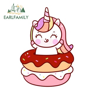 EARLFAMILY 13cm x 8.8cm 獨角獸甜甜圈汽車貼紙有趣的遮擋劃痕 VAN 摩托車擋風玻璃乙烯基貼花防水