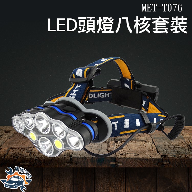 [儀特汽修] MET-T076  LED頭燈八核套裝大全配  礦工燈 頭燈 登山 夜釣 手電筒 頭戴式探照燈