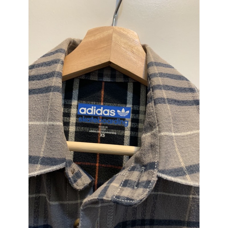 Adidas skateboarding灰藍條格紋長袖襯衫