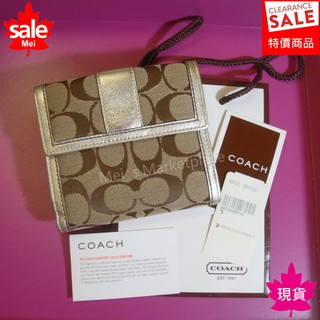 【真品*現貨】COACH 經典 C logo 銀色 皮革 中夾 皮夾