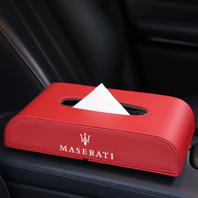 Maserati瑪莎拉蒂汽車皮革紙巾盒紙巾盒 餐巾紙盒車載真皮面巾盒 儀錶臺抽紙盒 扶手箱紙巾盒