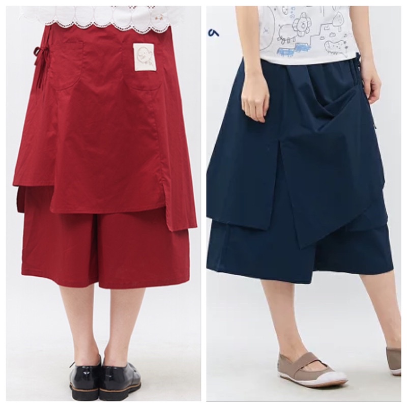 a la sha+a 造型綁帶假兩件式褲裙  藍/紅1890