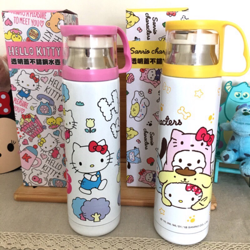 正版 Hello kitty透明蓋不鏽鋼水壺 kitty不鏽鋼保溫瓶 布丁狗保溫瓶 kitty附杯蓋保溫瓶 環保外出水瓶