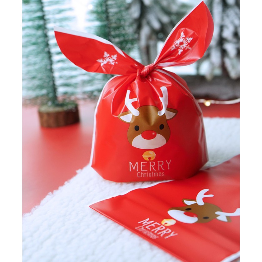 [台灣現貨]50入 紅鼻子馴鹿 兔子耳朵袋 聖誕節包裝袋 送禮袋 派對禮物袋 糖果袋餅乾袋 聖誕節包裝【X165】