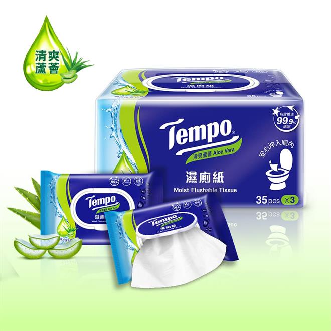 【Tempo】Tempo清爽蘆薈濕式衛生紙3包裝(35抽×3包)/組 *6組 衛生紙箱購💖廠商直送宅配免運💖現貨全新效期
