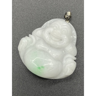 天然A貨翡翠，白底青彌勒雕刻墜飾