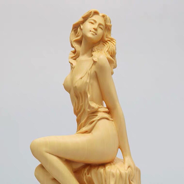 黃楊木雕刻實木手把件家居飾品美女人物中式客廳擺件工藝品女神