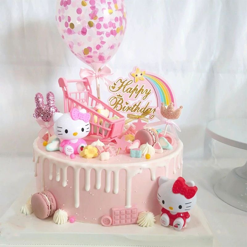 【童趣派對小屋】台灣現貨 kitty蛋糕裝飾  蛋糕插牌 杯子蛋糕 蛋糕擺件 女兒生日佈置 蛋糕裝飾 生日派對佈置 杯子