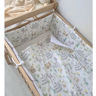 100%純棉MIT--北歐風寶寶嬰兒床純棉車線雙面花色床圍 嬰兒床包床圍組合