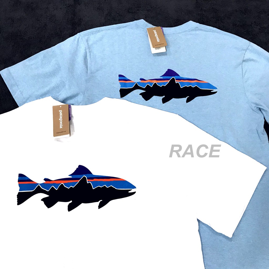 Race Patagonia Fitz Roy Trout T Shirt T恤短袖logo 魚鱒魚白藍 蝦皮購物