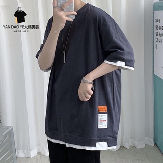$免運$YDY大碼👕短袖大碼短T加大碼落肩韓系寬鬆潮系夏季棉T時尚圓領潮流百搭大學T平價假兩件半短袖