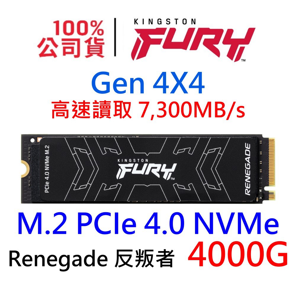 金士頓 FURY Renegade 4TB PCIe GEN4 NVMe M.2 SSD固態硬碟 SFYRD/4000G