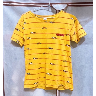 迪士尼 米奇 米老鼠 Mickey 黃色 線條 短袖上衣
