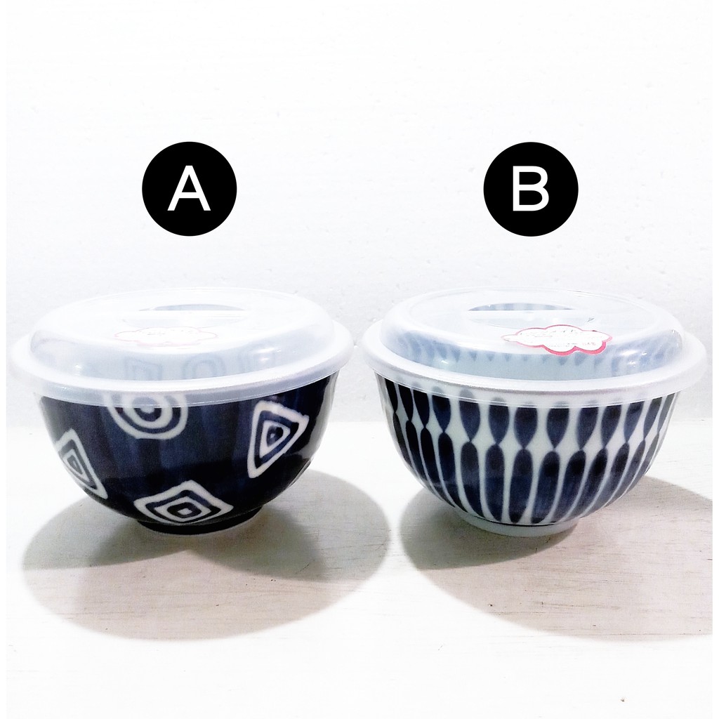 Vintage+。復古家。日本製MINO系列。藍紋花卉陶瓷保鮮蓋蓋碗深小丼碗(直徑13.5cm)(2色可選購)(特價)