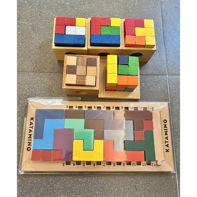 ❤️MIT《台灣木製 》KATAMINO 挑戰金頭腦 索馬利 平面  立體 方塊積木組合 （6件/二手）
