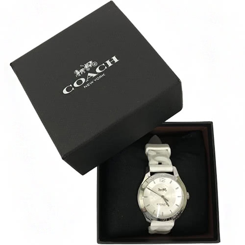 【COACH】C LOGO錶面編織果凍錶帶女用手錶(白)