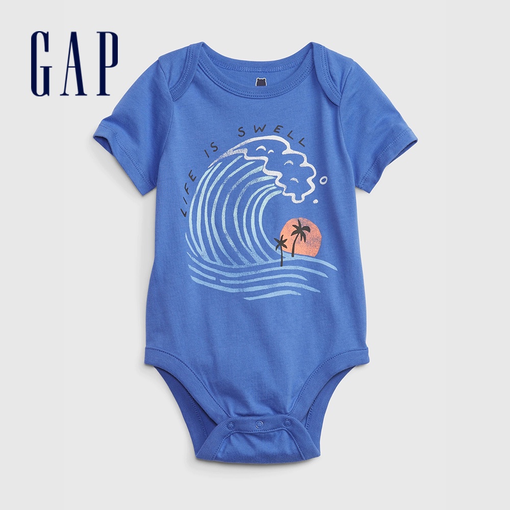 Gap 嬰兒裝 童趣印花短袖包屁衣 布萊納系列-淡藍色(869459)