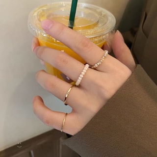 韓版時尚多彩金屬環串珠戒指套裝女 ins 潮流風格