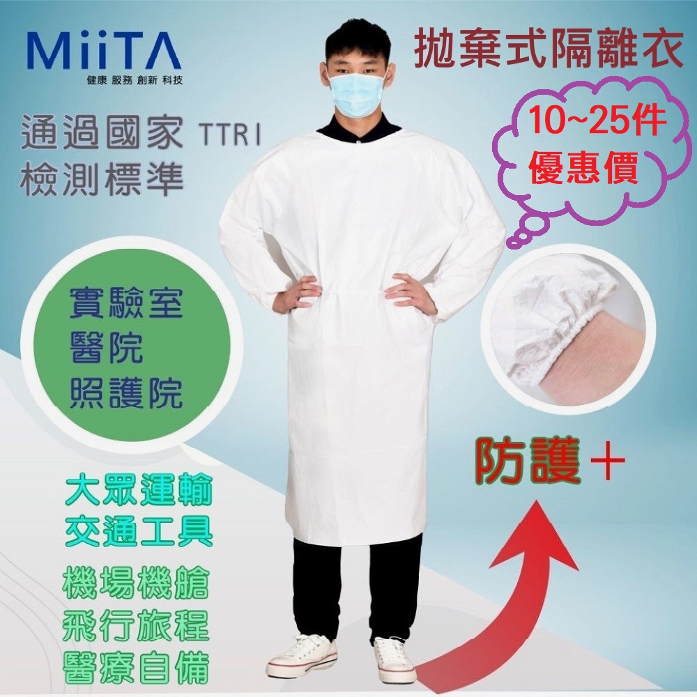 【醫創達MIITA-居家照護館】拋棄式防護隔離衣-非醫療用 (越南製造防護衣)