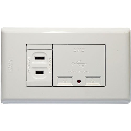 【ERE】RE-4310 雙USB充電器附單插座 埋入型(壁上型) USB 充電插座