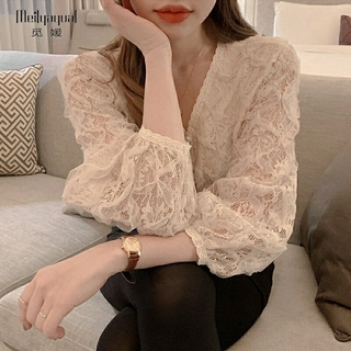 韓國氣質蕾絲花邊長袖襯衫女寬鬆顯氣質款時尚減齡輕熟優雅chic風開衫打底衫上衣女