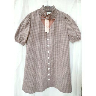 【二手】僅試穿｜Designer Uncle｜輕奢｜洋裝｜連身裙｜短袖｜格紋｜高領｜寬鬆裙｜可愛｜花釦
