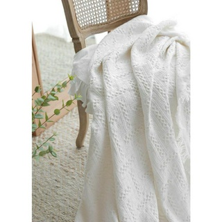 白格夏季沙發毯 蓋毯沙發巾  日系棉麻品質米白
