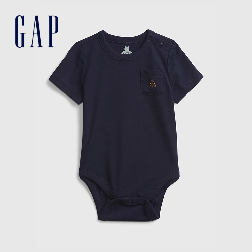 Gap 嬰兒裝 小熊刺繡短袖包屁衣 布萊納系列-海軍藍(710486)