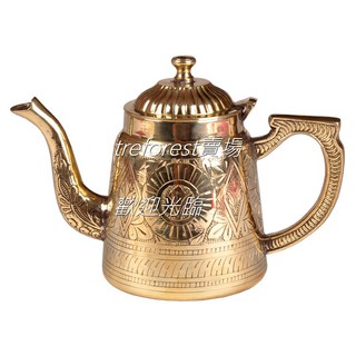 8NOZ1 大號900ML平底銅壼加厚銅茶壺復古懷舊黃銅材質西域特色茶壺茶具茶道品茗古物藝術收藏