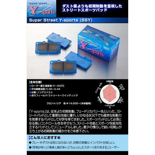 暢貨中心 日本原裝 ENDLESS SSY TOYOTA ALTIS MK9 VIOS 煞車皮 來令片 運動版